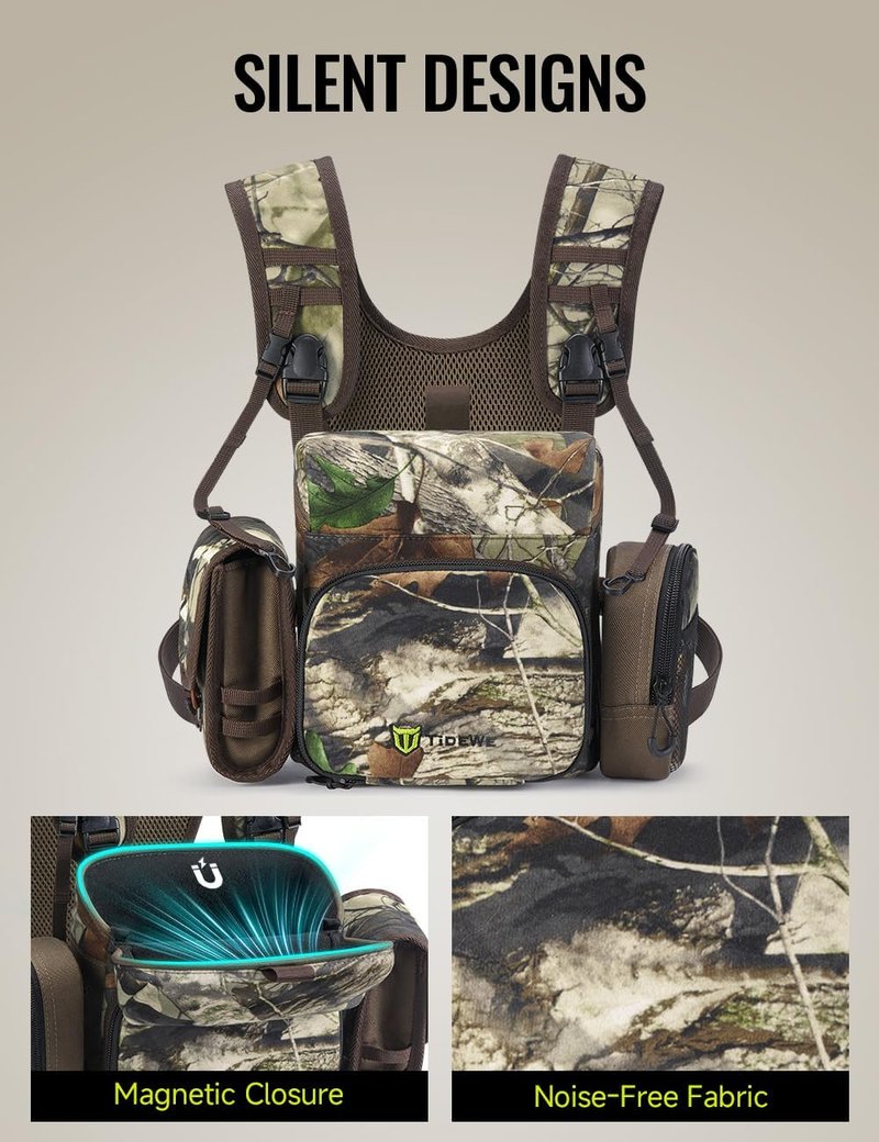 TIDEWE Binocular Harness Chest Pack - Lightweight & Waterproof with MOLLE System | Next Camo G2, 2 Detachable Pouches