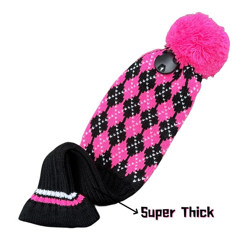 3pcs Knit Pink Golf Club Head Covers, Golf Driver 3 5 Fairway Woods Covers, Pom Pom Golf Wood Headcovers Covers for Driver, 3 5 Woods Women