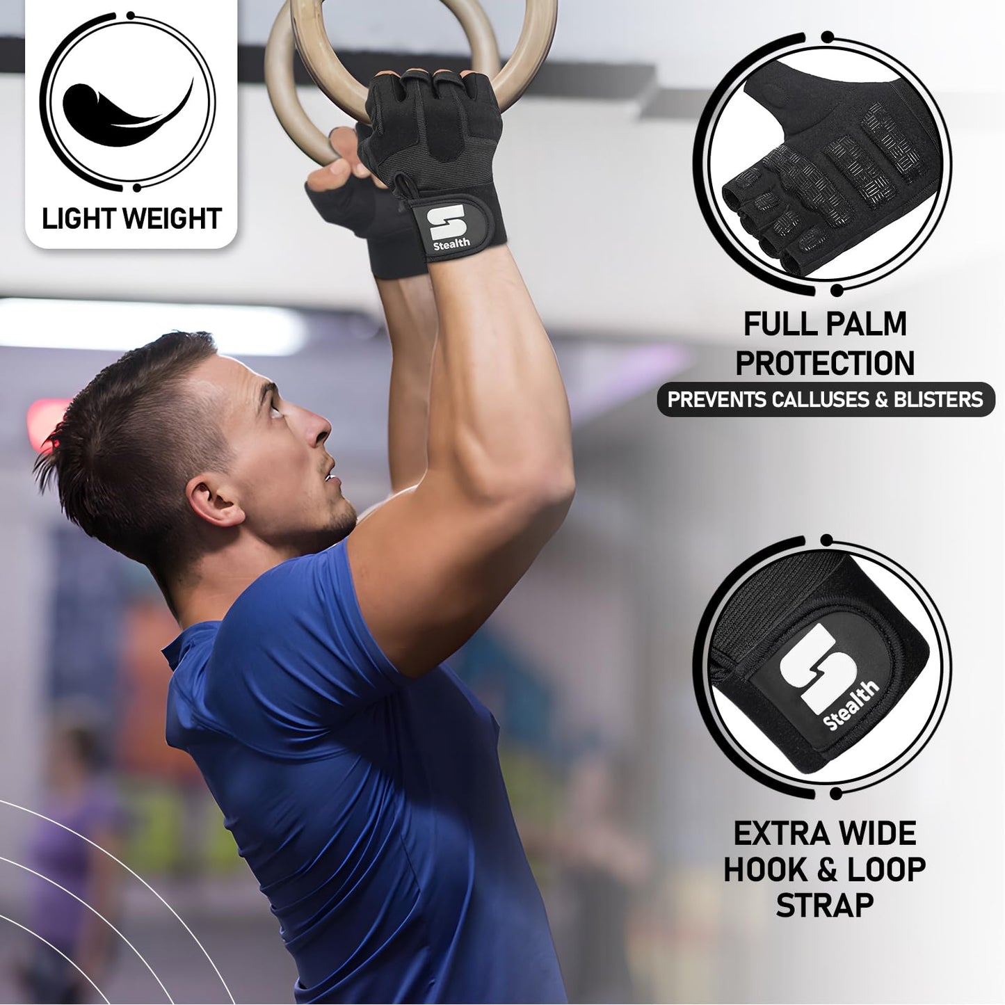 Stealth Sports Weight Lifting Workout Gloves Men Women Non-Slip Gel Padded Grip Full Palm Protection for Pull ups Gym Training Fitness Weightlifting Bodybuilding Exercise Gloves,R7 - Black (M)