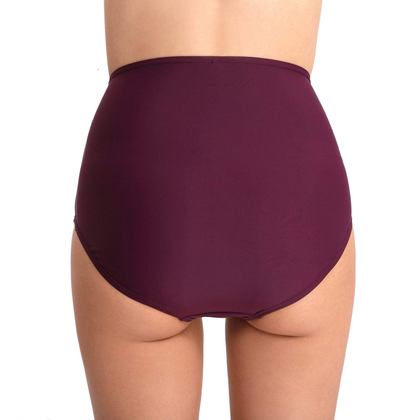 Womens Purple Burgundy High Rise Wasted Swim Bottoms Bathing Suit Retro Front Ruched Slimming Plum XL