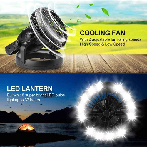 Odoland Bundle – 2 Items 22pcs Camping Cookware Mess Kit and Portable LED Camping Lantern with Ceiling Fan