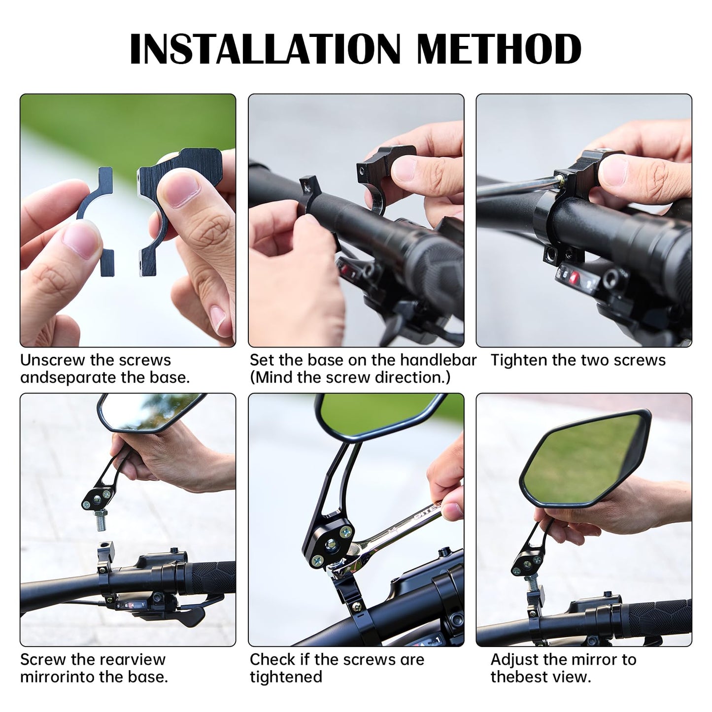 2 Pack Bike Mirrors, 360°Rotatable HD Wide Angle Rear View Mirror - Universal Handlebar Accessories for Mountain/Road Bike, Scooter, E-Bike (Black)