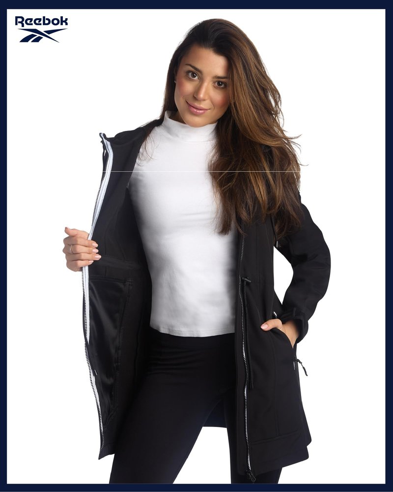 Reebok Womens Soft Shell Jacket - Lightweight Polar Fleece Lined Zip Up Hooded Jackets for Women Perfect for Fall Weather, Size X-Large, Black