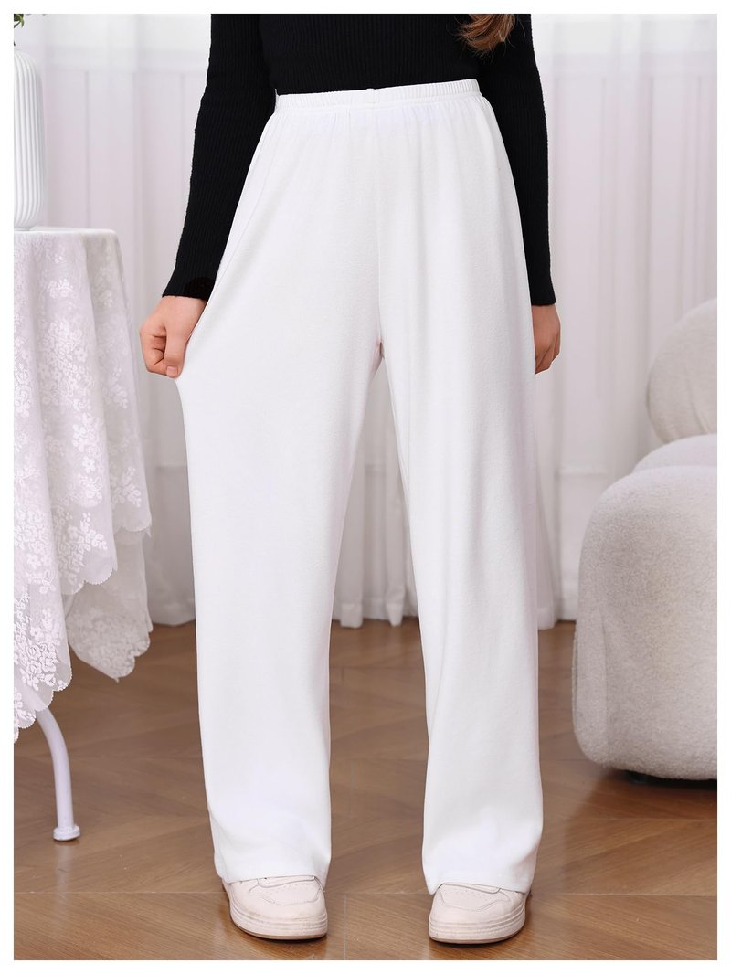 RoseSeek Girl's Drawstring Waist Straight Streetwear Long Wide Leg Pants Casual Loose Baggy Workout Long Summer Sweatpants White 12 Years