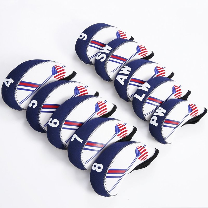 DBYAN Golf Iron Head Covers Set White & Blue US Flag Neoprene Golf Club Head Cover Wedge Iron Protector Case Headcover Fit All Brands Titleist, Callaway, Ping, Taylormade, Cobra Etc.