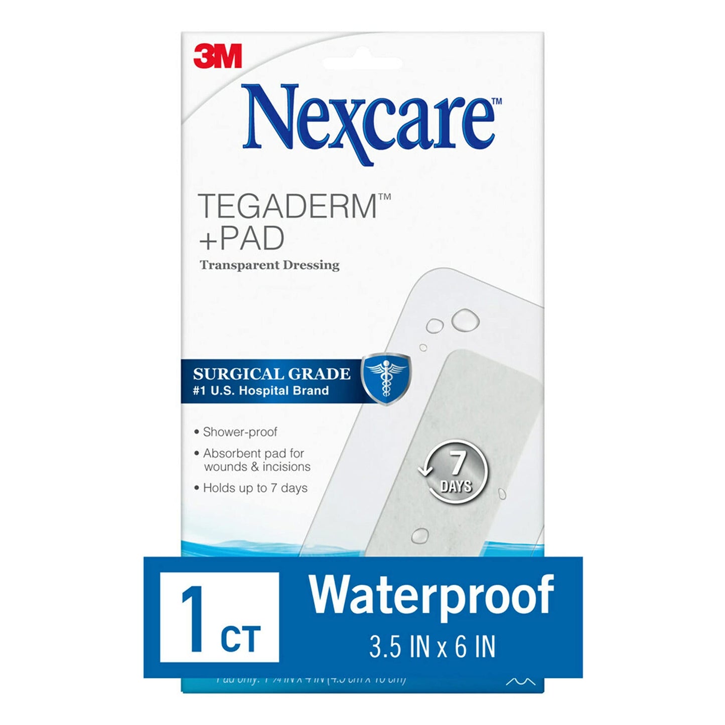 Nexcare Waterproof Adhesive Dressing W/ Pad 3.5' X 6 inches, 1 ct Package