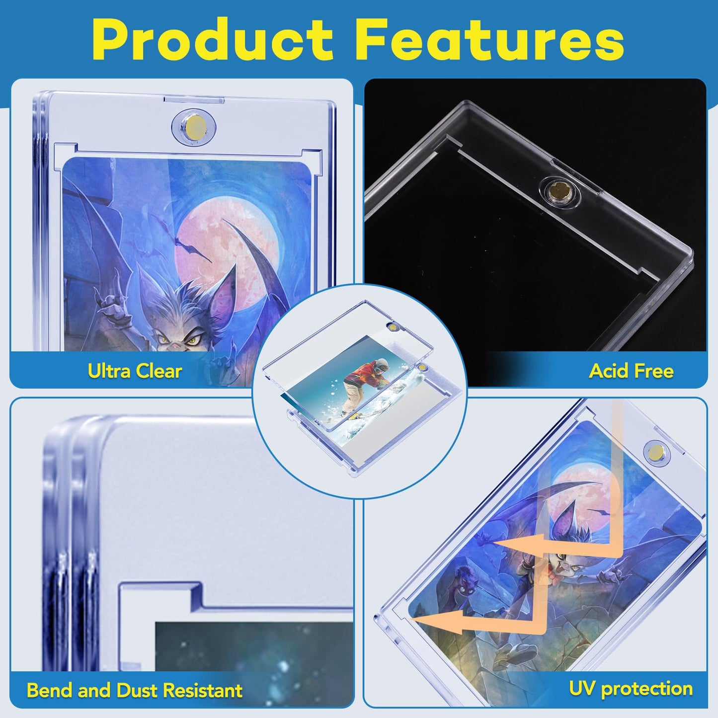ZENOWICK 16ct Magnetic Card Holders, 35pt One Touch Card Holder, U-V Protection Hard Plastic Case for Trading Cards, Display Case for Sports, Baseball, Football, Game Cards
