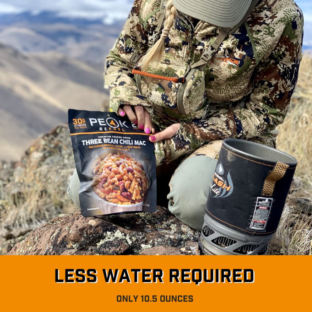 Peak Refuel Three Bean Chili Mac| Premium Freeze Dried Camping Food | Backpacking & Hiking MRE Meals | Just Add Water | 100% Real Ingredients | 30g of Protein | 2 Serving Pouch