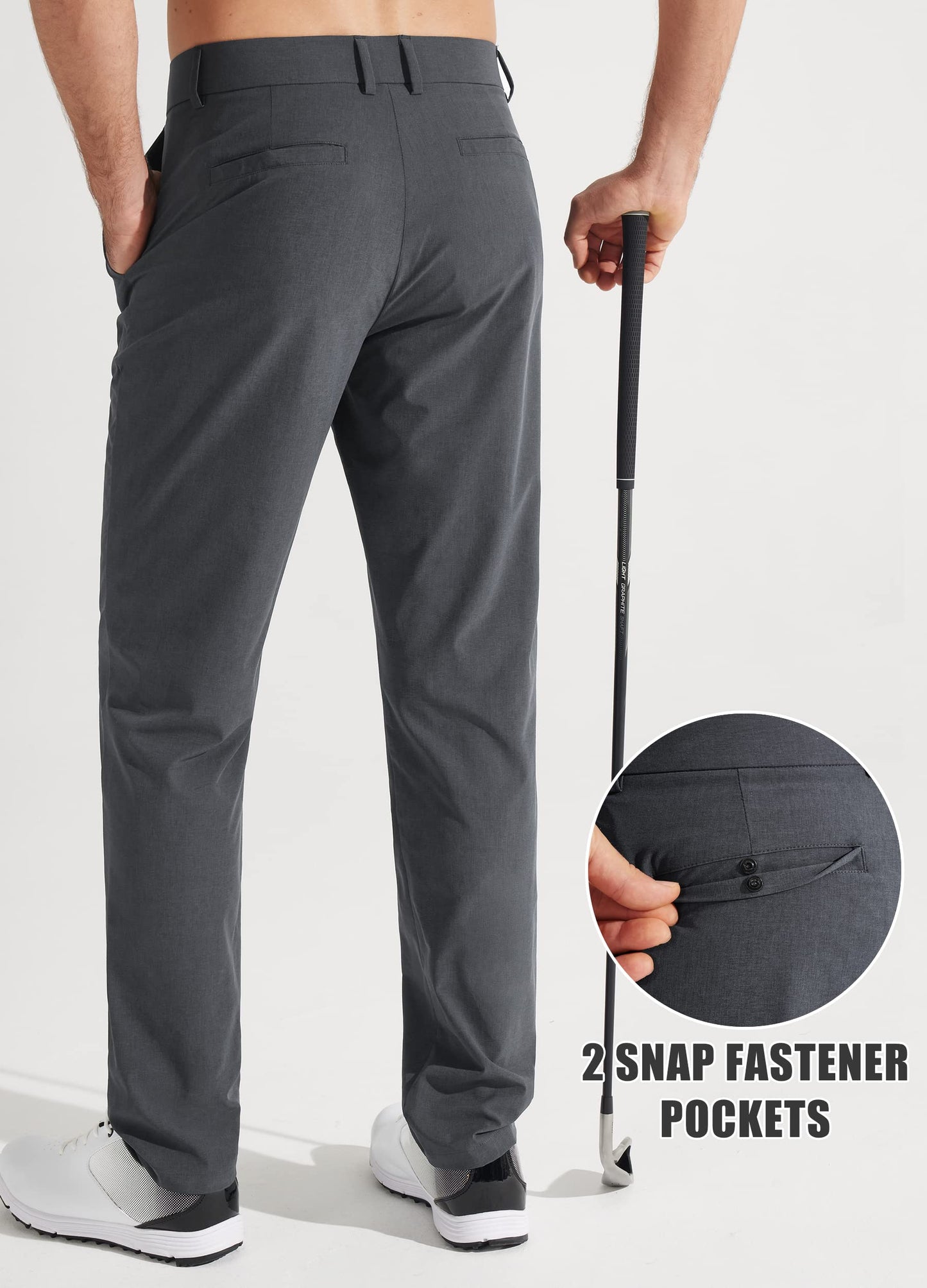 Libin Mens Golf Pants Classic Fit Stretch Work Dress Pants 32" Quick Dry Lightweight Business Casual Trousers Comfort Water Resistant, Iron Grey, 28W x 32L