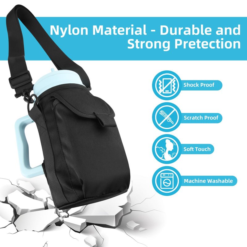 Xxerciz Water Bottle Carrier Bag for Simple Modern 50 oz Mug Tumbler with Handle, Nylon Bottle Pouch with Phone Pocket, Adjustable Shoulder Strap Water Bottle Holder for Simple Modern Cup Accessories