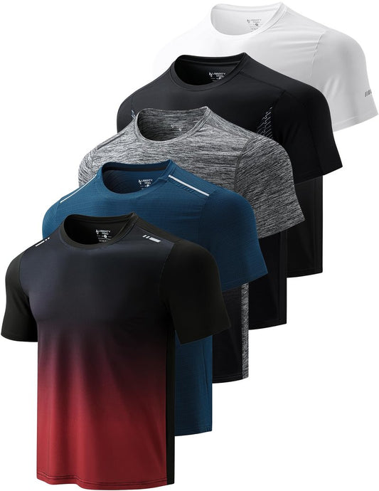 5 Pack Men’s Active Quick Dry Crew Neck T Shirts | Athletic Running Gym Workout Short Sleeve Tee Tops Bulk (Set 20, 5X-Large)
