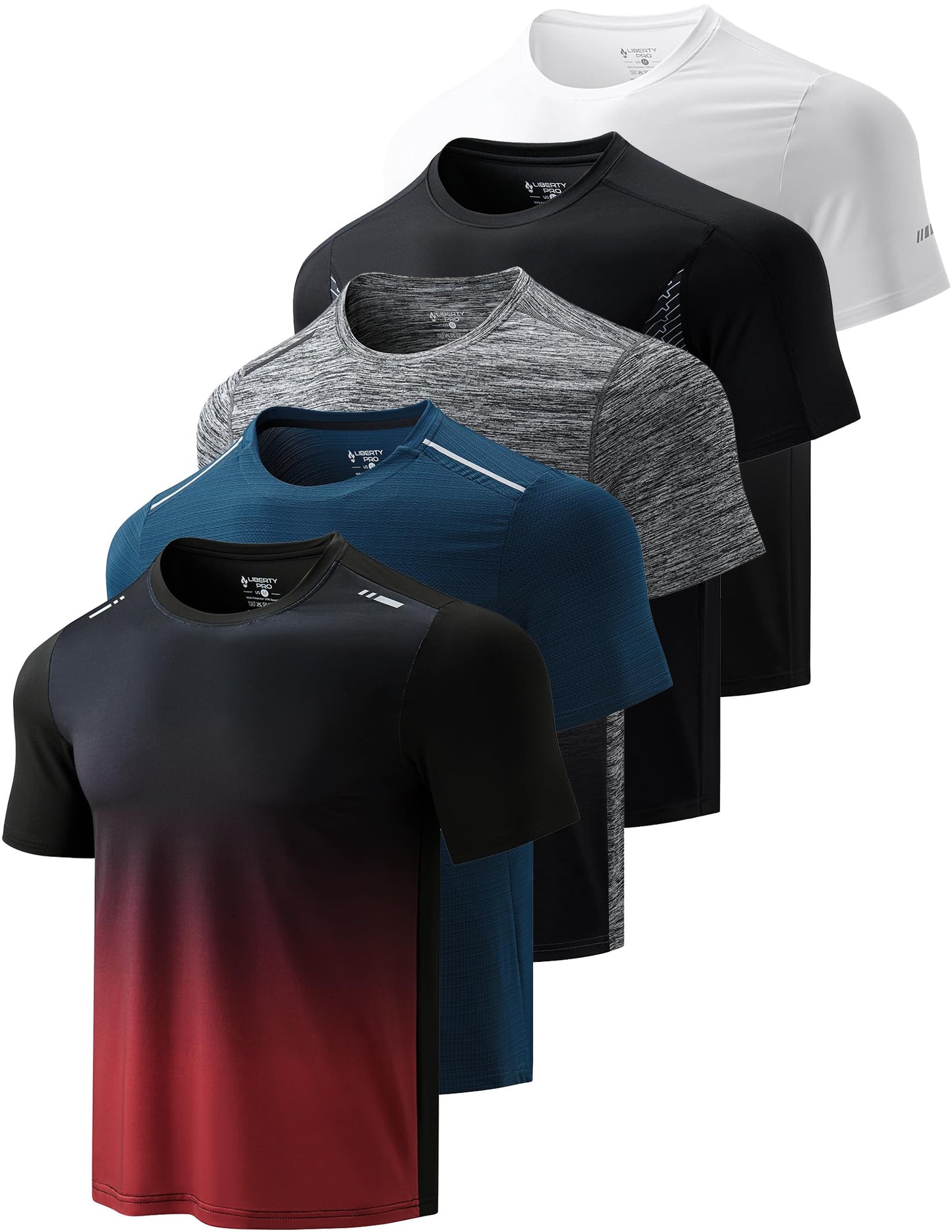 5 Pack Men’s Active Quick Dry Crew Neck T Shirts | Athletic Running Gym Workout Short Sleeve Tee Tops Bulk (Set 20, XX-Large)