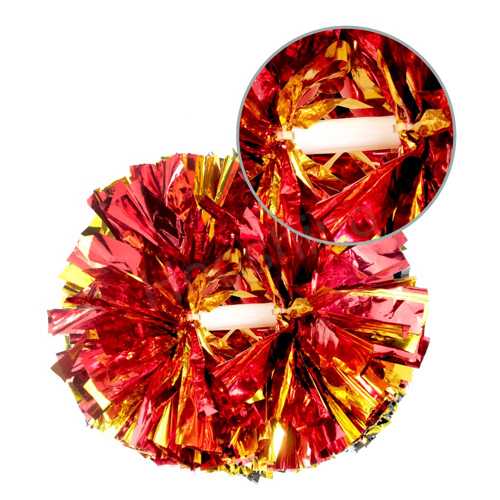 Hooshing 2 Pack Cheerleading Pom Poms Red and Gold with Baton Handle for Team Spirit Sports Dance Cheering Kids Adults