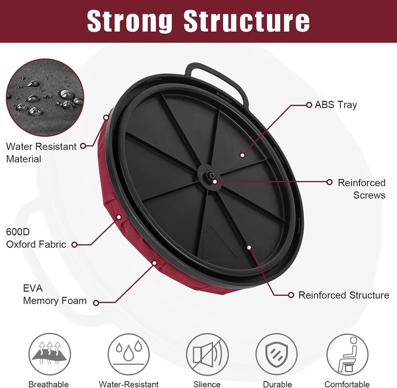 Foxtune 360-Degree Swivel Bucket Seat - Comfortable & Water-Resistant Spin Cushion for Fishing, Gardening, Hunting | Fits 5 Gallon Bucket