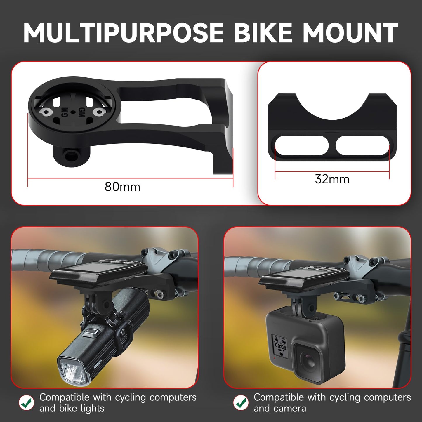 Bike Computer Mount for Garmin - Out Front Combo Mount for Wahoo Elemnt,Wahoo Elemnt Bolt, Wahoo Elemnt Mini, Bryton Cateye, Gopro and Bike Light Adapter