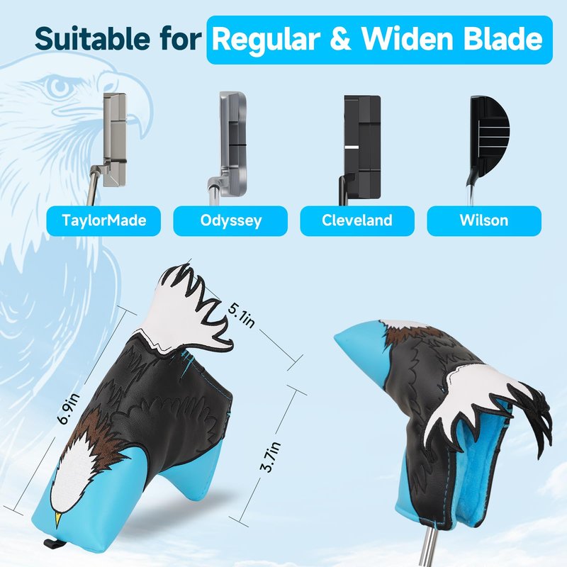 Eagle Blade Putter Cover Magnetic, Premium Leather Golf Putter Headcover for Odyssey Taylormade Scotty Cameron Ping PGX, Blue