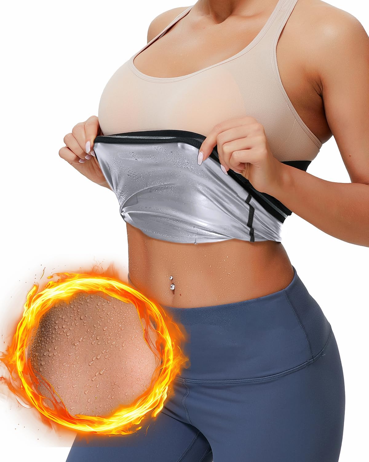 Dulchany Sauna Suit Waist Trimmer for Women Waist Trainer Sweat Band for Stomach Belly Thermo Slimming Belt Workout Silvery