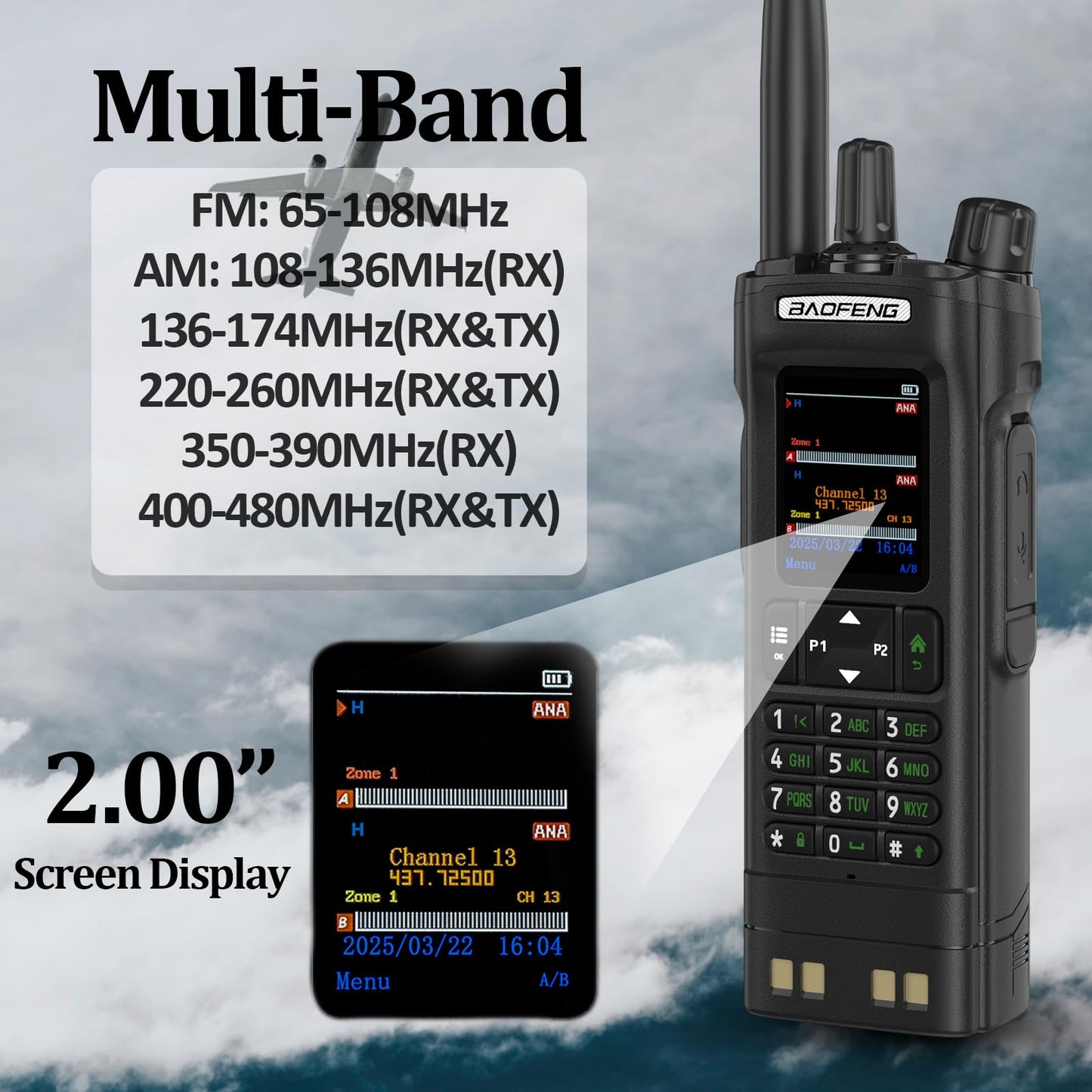 BAOFENG DM32 DMR Radio 10W High Power Radio GPS/APRS Two Way Raido USB-C Charging Multi-Band FM/AM Wakkie Talkie DM-32