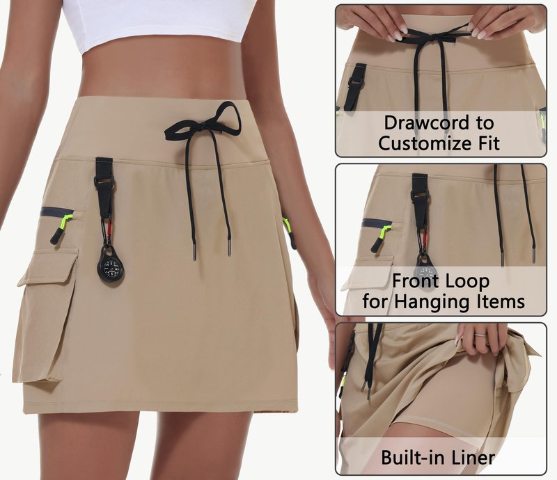 MIVEI Skorts for Woman - Hiking Cargo Skorts with Zipper Pockets, High Waisted Quick Dry Golf Workout, Dressy Casual Brown