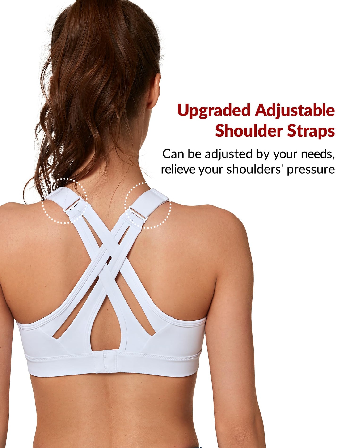 Yvette Sports Bra High Impact Adjustable Criss Cross Back, Full Support for Large Bust No Bounce, White,L