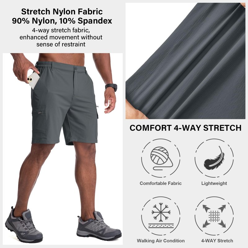 Jessie Kidden Mens Outdoor Casual Expandable Waist Lightweight Water Resistant Quick Dry Fishing Hiking Shorts (6222 Iron Grey 36)