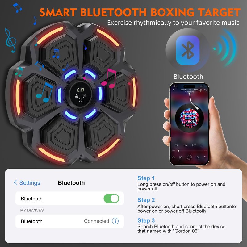 Music Boxing Punching Machine for Adults - 9 Modes & 9 Speeds, Bluetooth Music Punching Machine with Gloves, Electronic LED Boxing Training Equipment Wall Mounted,Home Indoor Workout Trainer Equipment