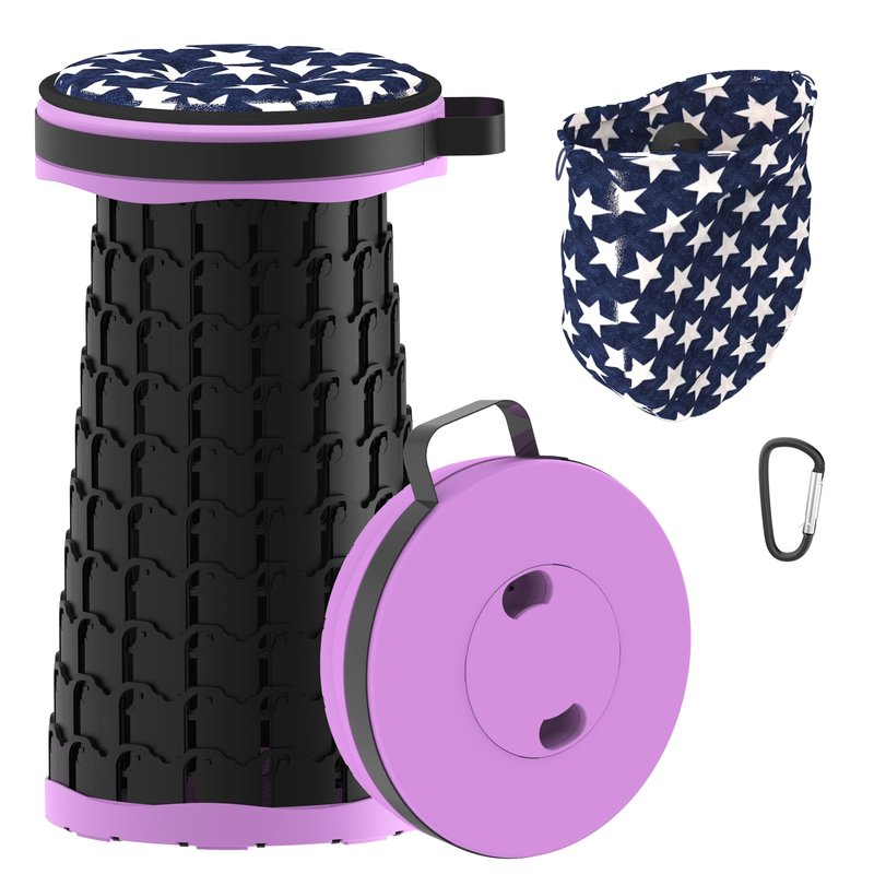 ALEVMOOM 2026 Upgraded 18.1" Collapsible Stool with Cushion & Carry Bag, 600lbs Max Weight Portable Telescoping Stool, More Sturdy Lightweight Retractable Seat Folding Chair for Camping & Outdoors