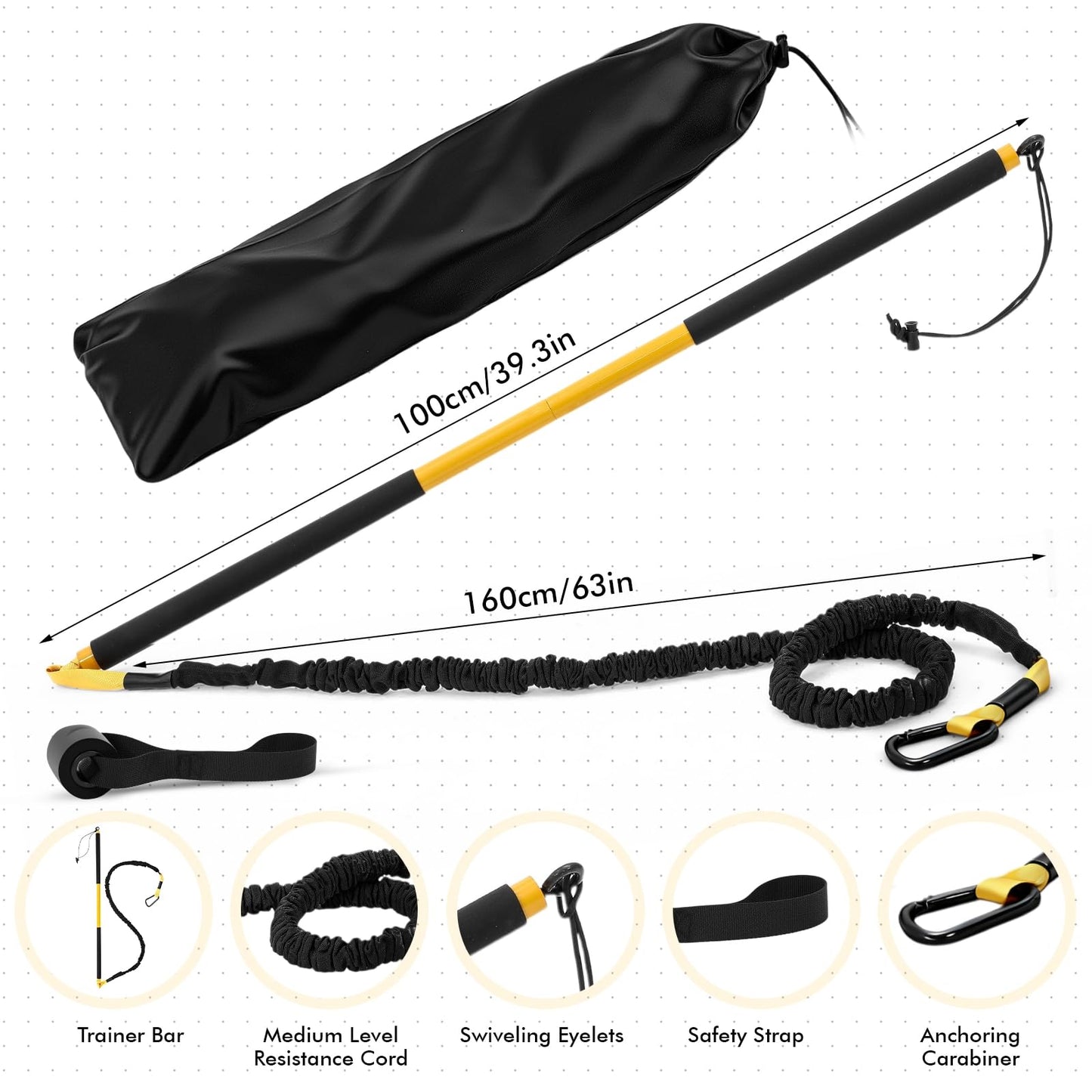 Shappy 1 Set Golf Swing Trainer Set - Sport Practice Aid System for Improving Swing Mechanics Core Strength Muscle Memory - Including Training Stick, Door Anchor, Resistance Band & Safety Strap