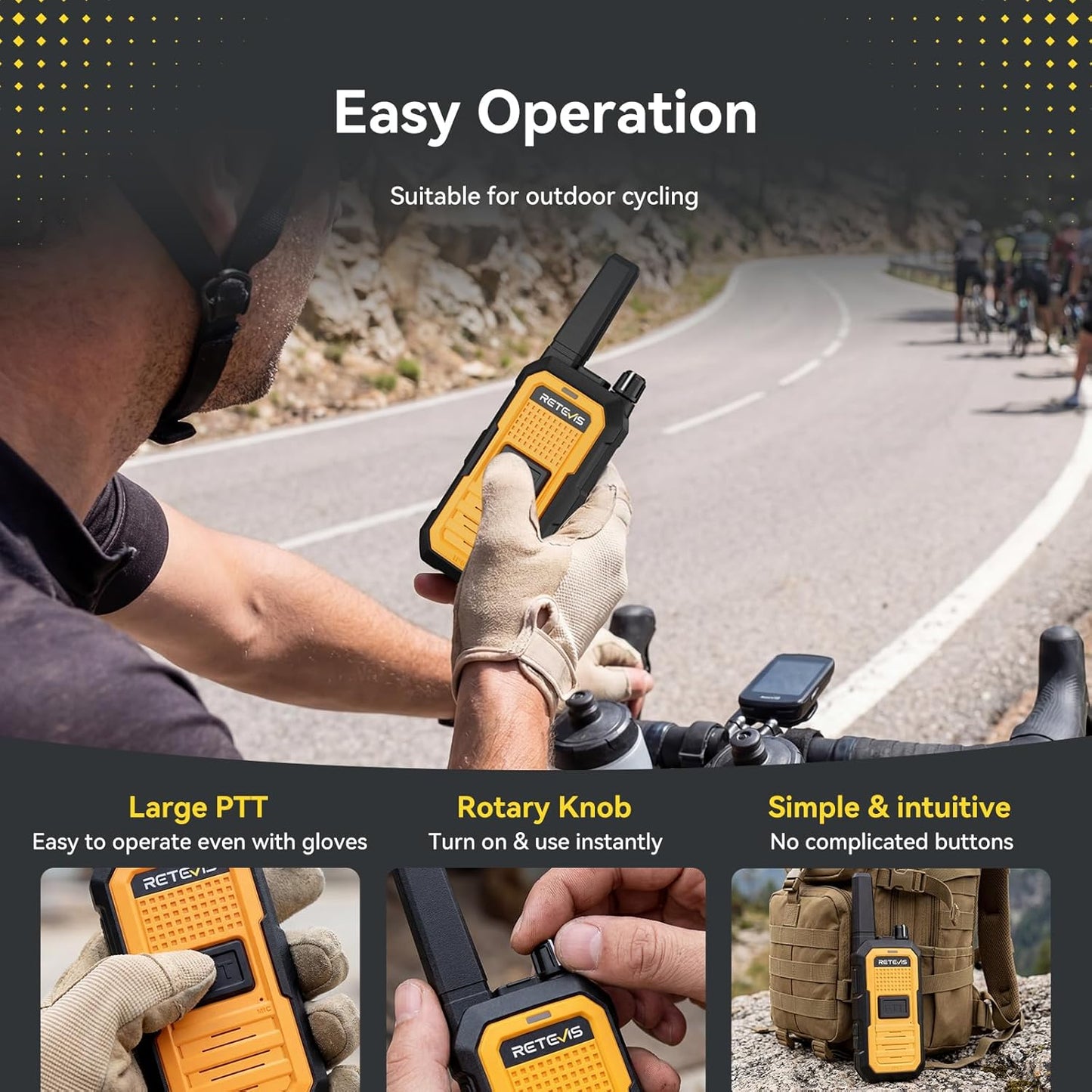 Retevis RB48A Waterproof Walkie Talkies - Long Range Two-Way Radios with Earpieces | IP67, NOAA Alerts, 23-Hour Battery (2 Pack)
