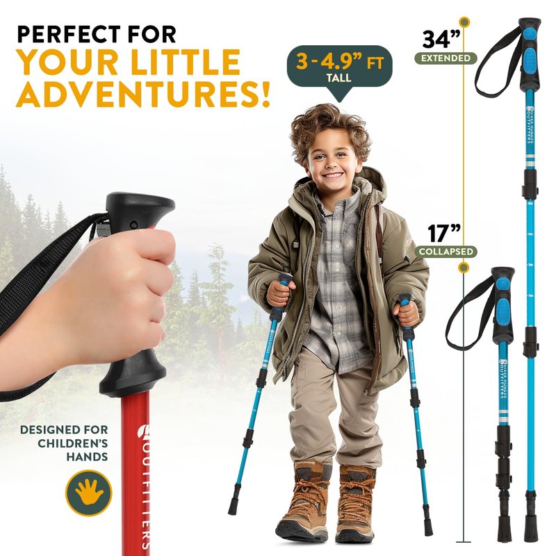 Kids Hiking Poles by USA Brand - Lightweight Collapsible Kids Walking Stick w/Quick Adjustable Flip Locks (Pink)
