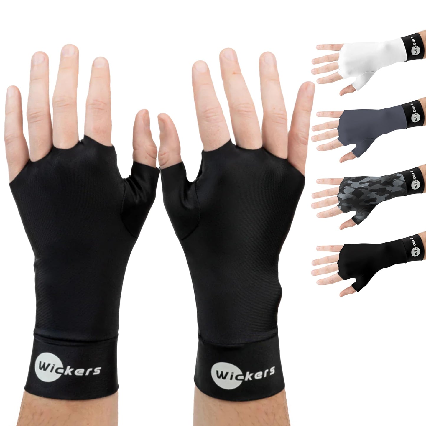 Wickers Fingerless Athletic Gloves Liners (Large, Black) - Lacrosse Glove Liner, Ski Gloves for Winter, Snow Sports Glove Liners for Men, Thin Thermal Liner for Field Hockey, Pickleball, and Golf