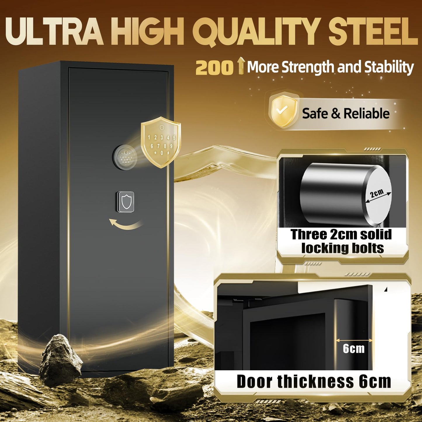 12-15 Gun Safe for Rifles and Pistols,Rifle Safe for Home,Gun Cabinets for Rifles and Shotguns with Digital Keypad and Alarm Mode,Easy Assembly Rifle Cabinet,Internal Lockable Box & Removable Shelves