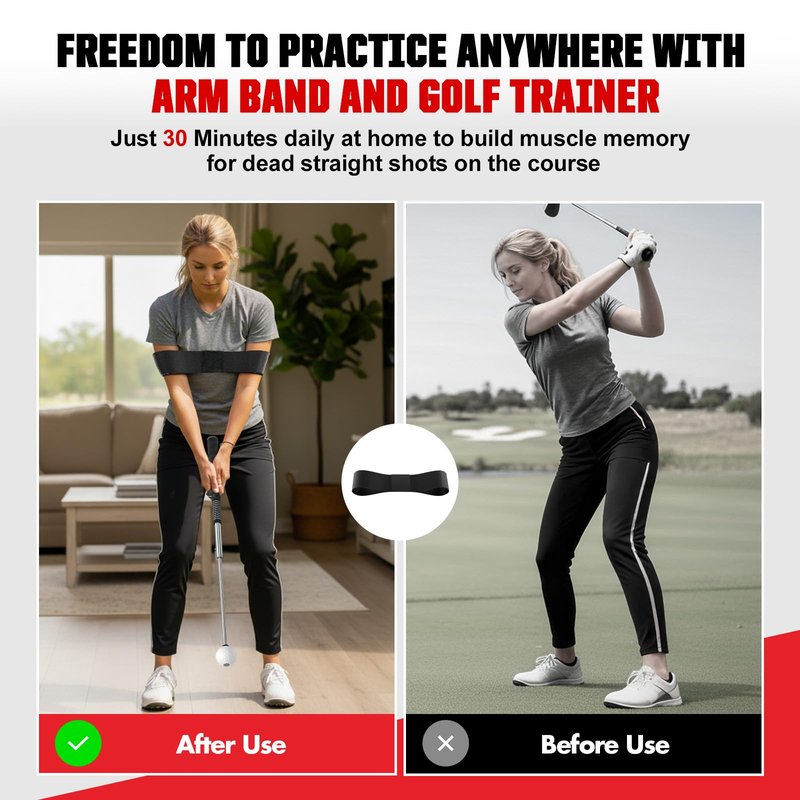VYYOKMU Tempo Stick Golf for Right Hand, Retractable Golf Swing Training Aid with Arm Band, Telescopic Club Indoor & Outdoor Practice Warm-Up Golf Swing Trainer for Golfer Beginner Men Woman Golf Gift