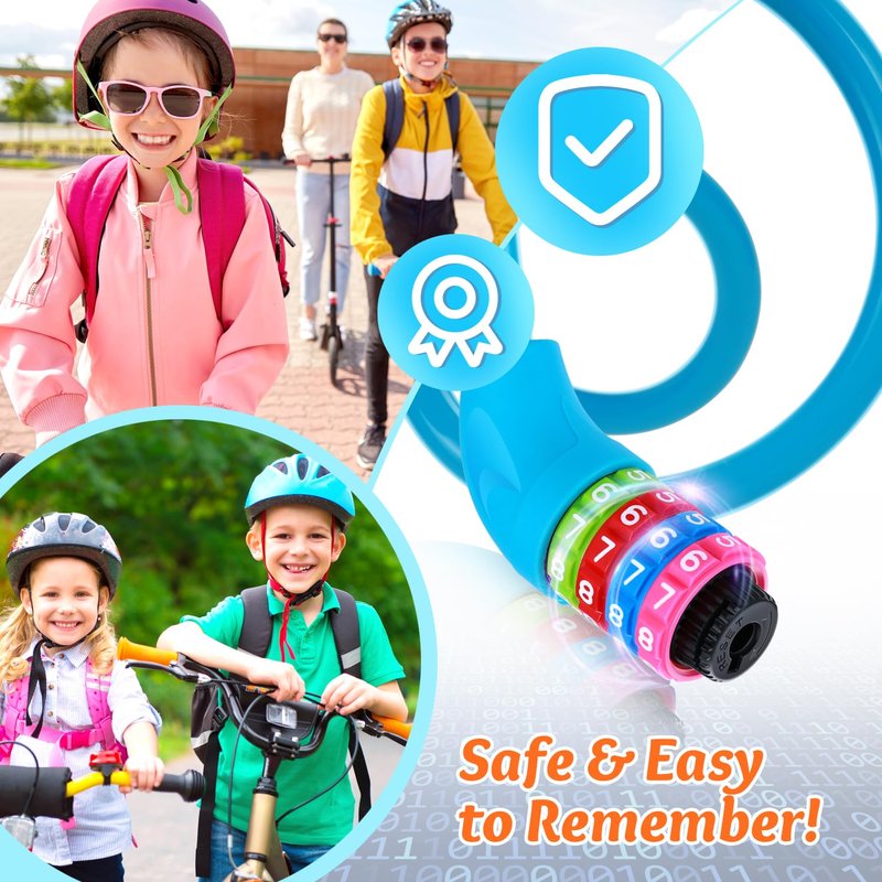 Sportneer Cable Lock: 4 Digit Resettable Combination High Security Bike Locks Heavy Duty Anti Theft - 25.6inch Long Colorful & Keyless Bicycle Lock for Kid‘s Bike-Pink