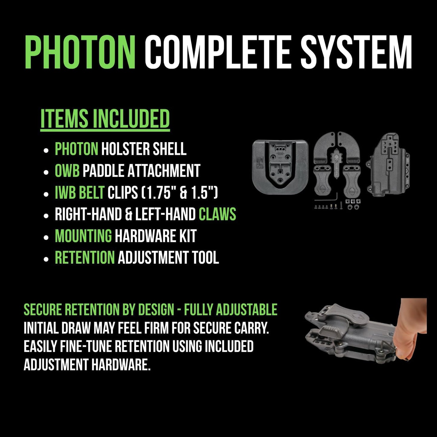 Alien Gear Photon Holster - IWB/OWB, Right/Left Hand, Optics Ready | Compact Light Options Available