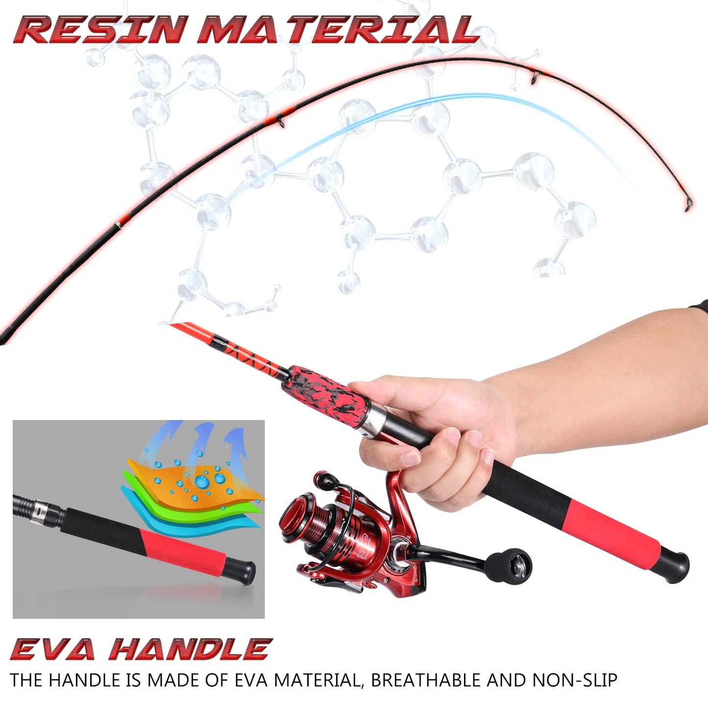 Sougayilang Spinning Reel and 2-Piece Fishing Rod Combo, Durable Graphite & Fiberglass Rod, Split-Grip Cork Handle,Right/Left Handle Position (Red, 7'00''-2000)
