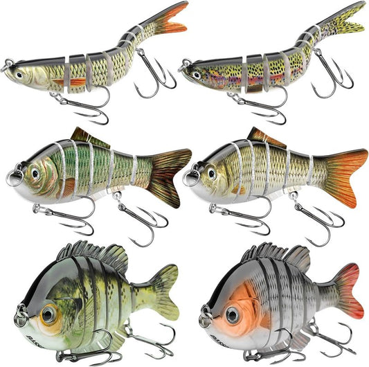 Fishing Lures 6-Pack - Lifelike Jointed Swimbait for Freshwater & Saltwater | Ideal for Bass, Trout, Walleye