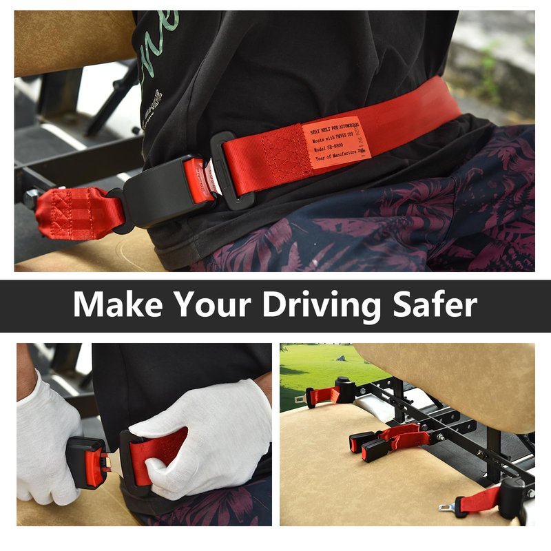 Orle Oko Retractable Golf Cart Seat Belts, Compatible with EZGO, Yamaha, Club Car DS Precedent Most Golf Cart(4 Set), for Golf Cart Frond and Rear Seats, Red