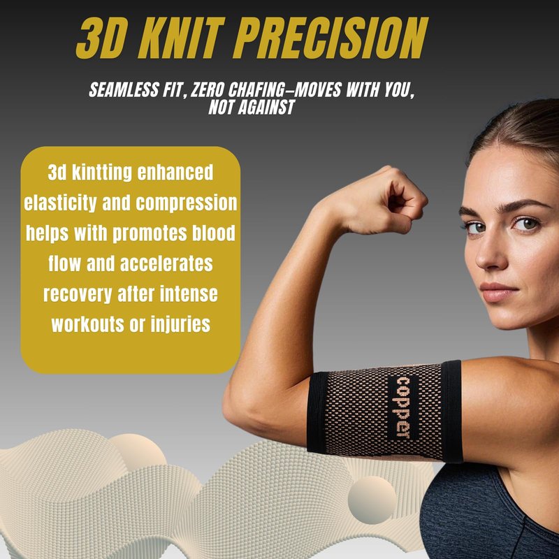 kyopyno Bicep Compression Sleeve,Bicep Tendonitis Brace 1 Pair,Copper Infused Arm Support for Weightlifting,Muscle Recovery, Pain Relief,Upper Arm Brace for Men and Women (Gold-Black, Large)