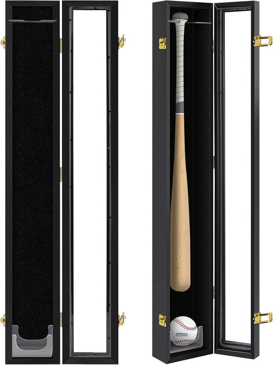 Baseball Bat Display Case - Wall Mounted Wooden Frame with 98% UV Protection | Vertical/Horizontal Design, Black Acrylic Door