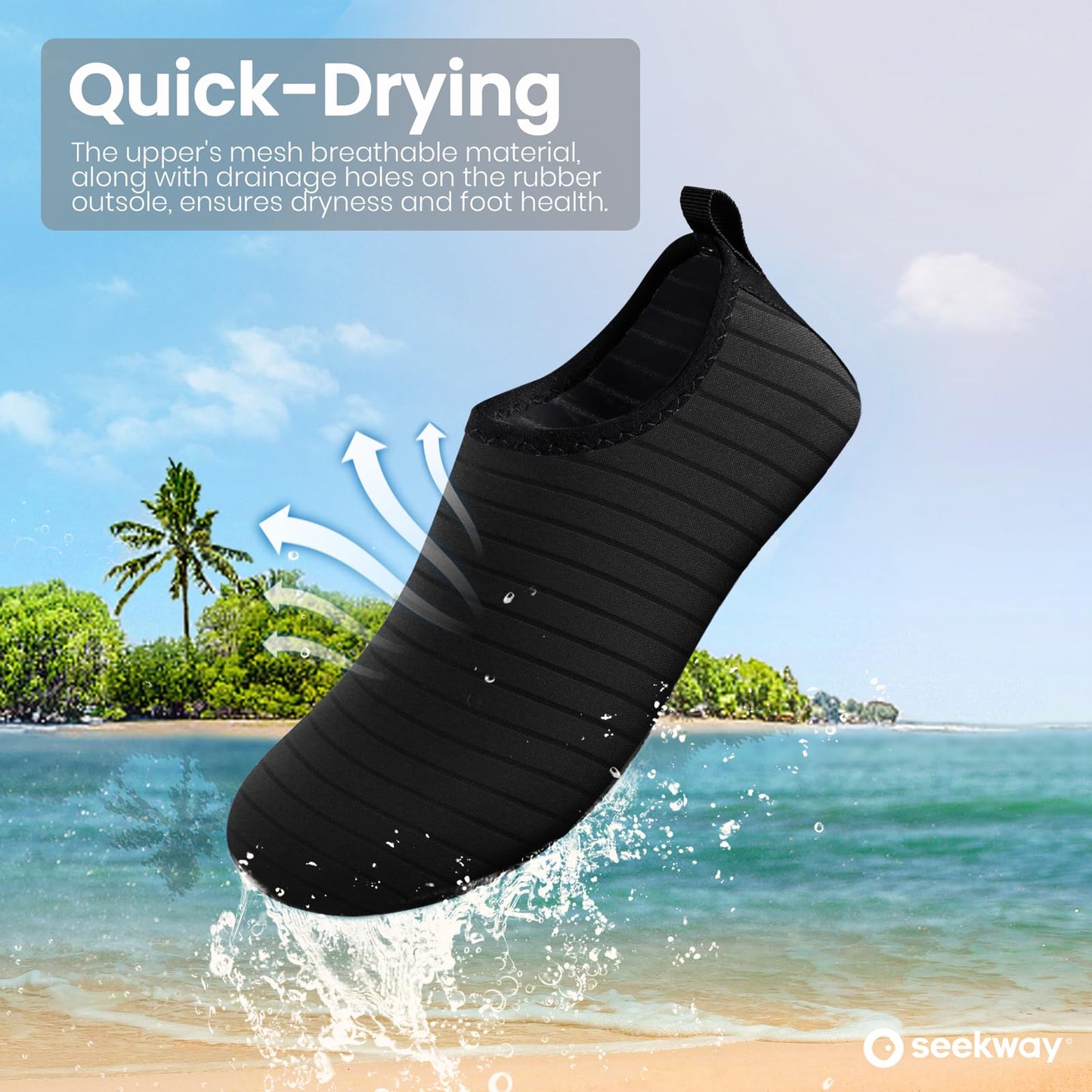 SEEKWAY Water Shoes Women Men Adult Quick-Dry Aqua Socks Barefoot Non Slip for Beach Swim River Pool Lake surf Black SK002(U) 8.5-9.5 Women/7.5-8.5 Men