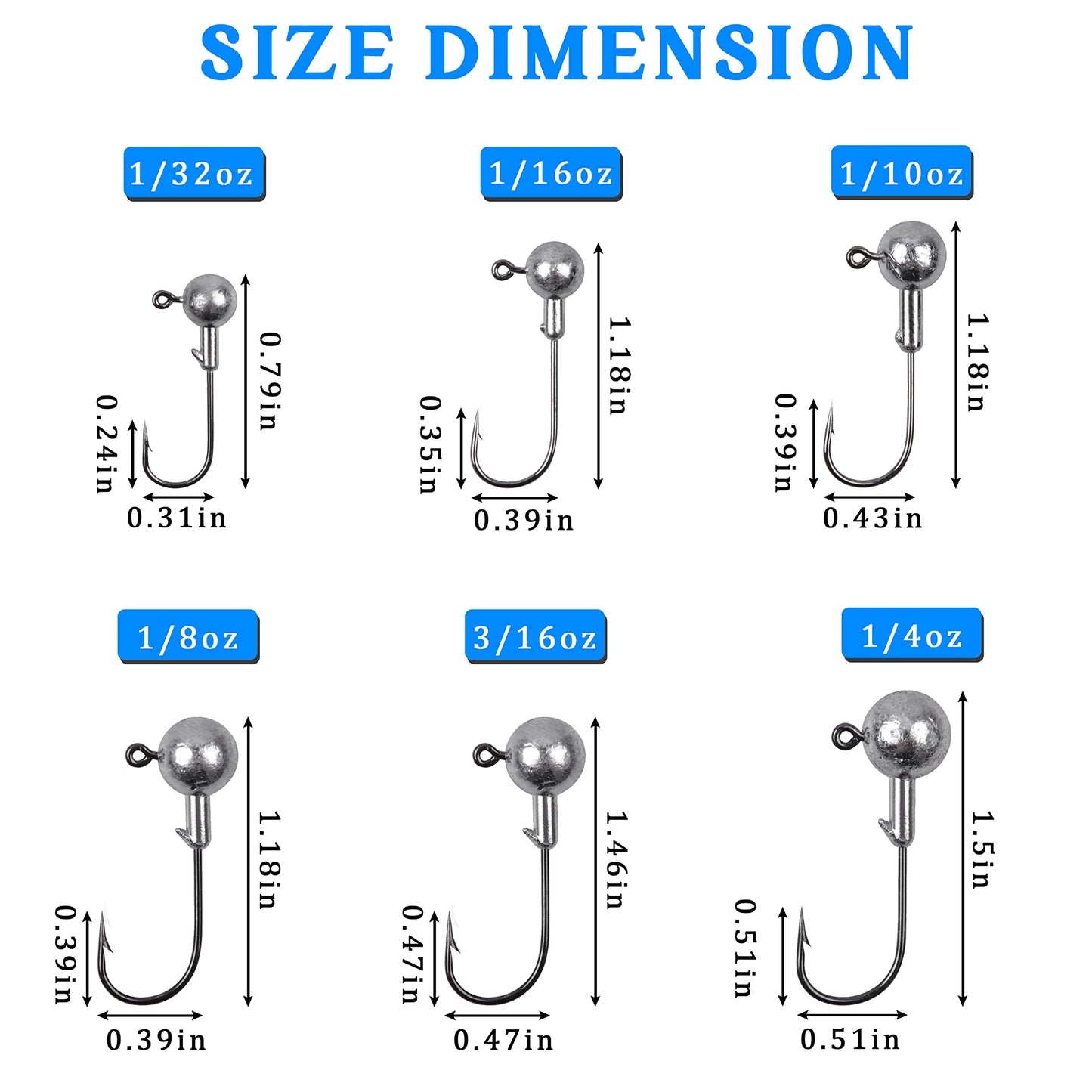 Jig Heads Fishing Hooks Crappie Jigs Unpainted Jig Heads Round Ball Sharp Fishing Jigs Hooks for Bass Trout Crappie Walleye Saltwater Freshwater