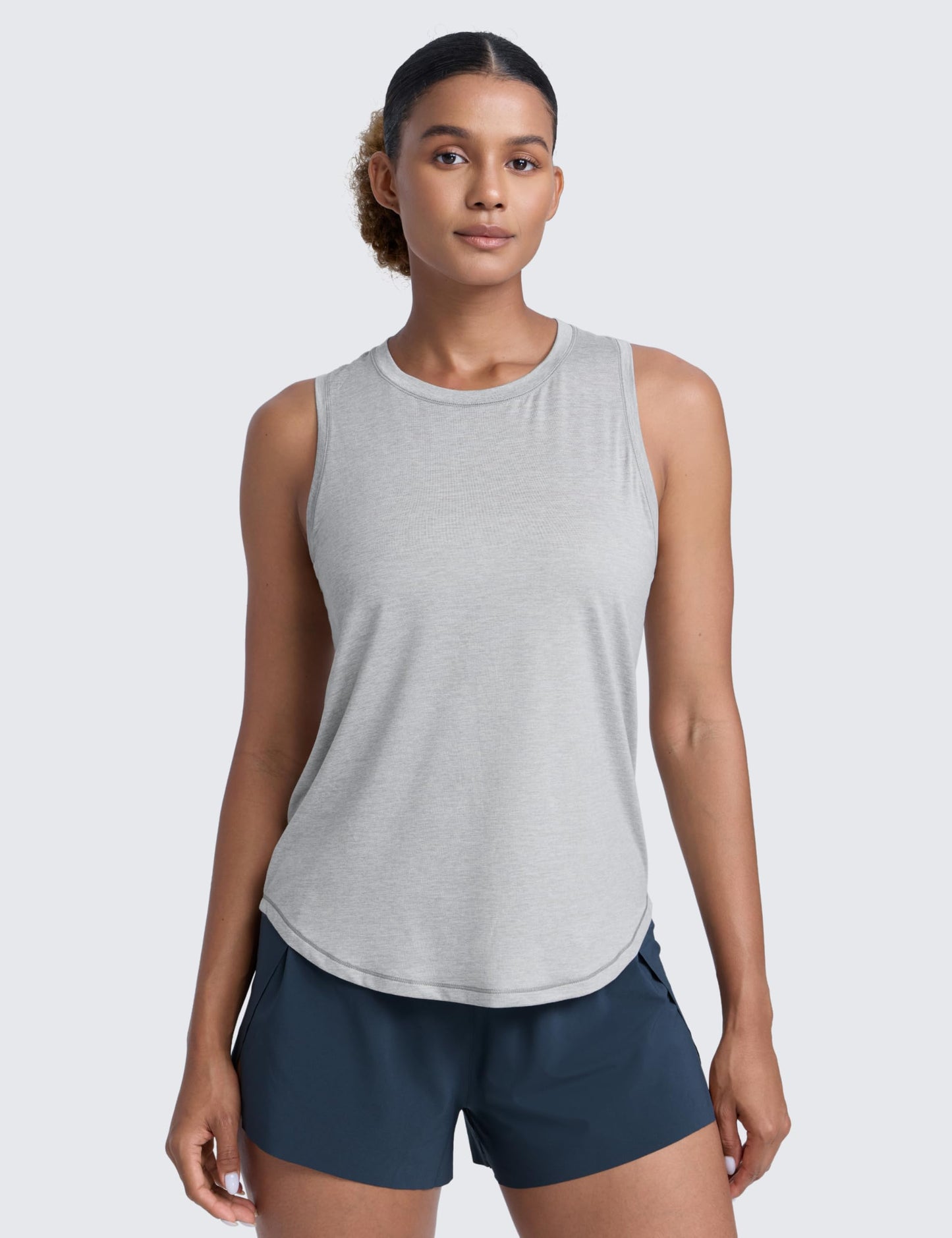 CRZ YOGA Lightweight Workout Tank Tops for Women - Athletic Running Sleeveless Shirts Racerback High Neck T-Shirt Silver Mist Small
