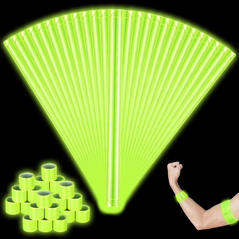 Halloscume 24 Pcs Reflective Arm Bands 15.75 in Reflective Snap Bands Slap Bracelets High Visibility Safety Ankle Strips gift for Night Walking Cycling Running Jogging Hiking (Green)