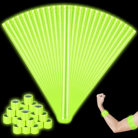 Halloscume 24 Pcs Reflective Arm Bands 15.75 in Reflective Snap Bands Slap Bracelets High Visibility Safety Ankle Strips gift for Night Walking Cycling Running Jogging Hiking (Green)