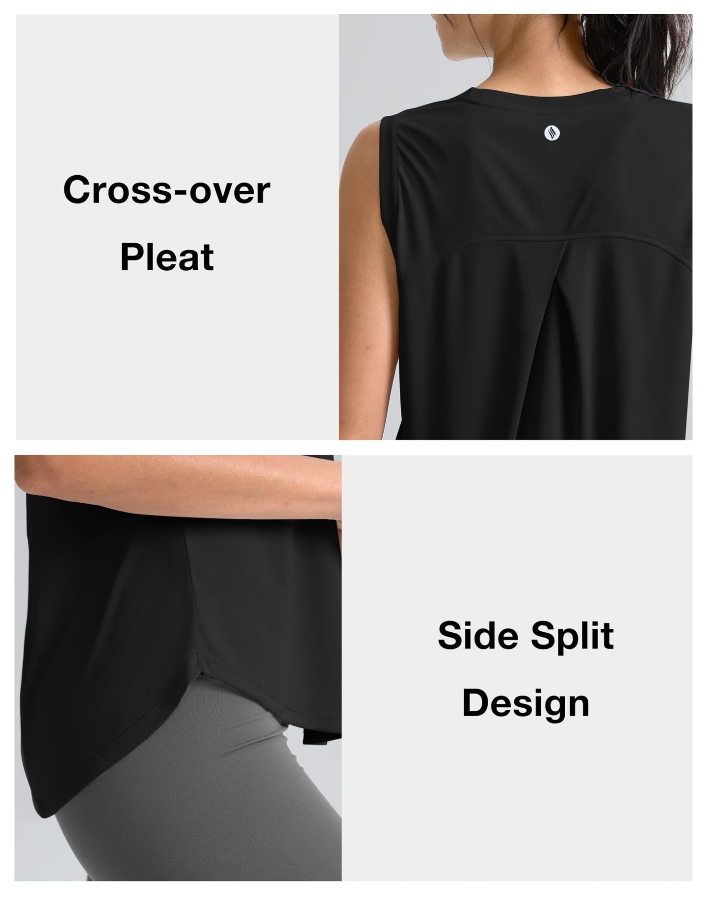 SANTINY Women's Sleeveless Workout Tops Breathable Lightweight Active Tennis Yoga Shirts Athletic Running Tank Tops for Women (Black_XS)