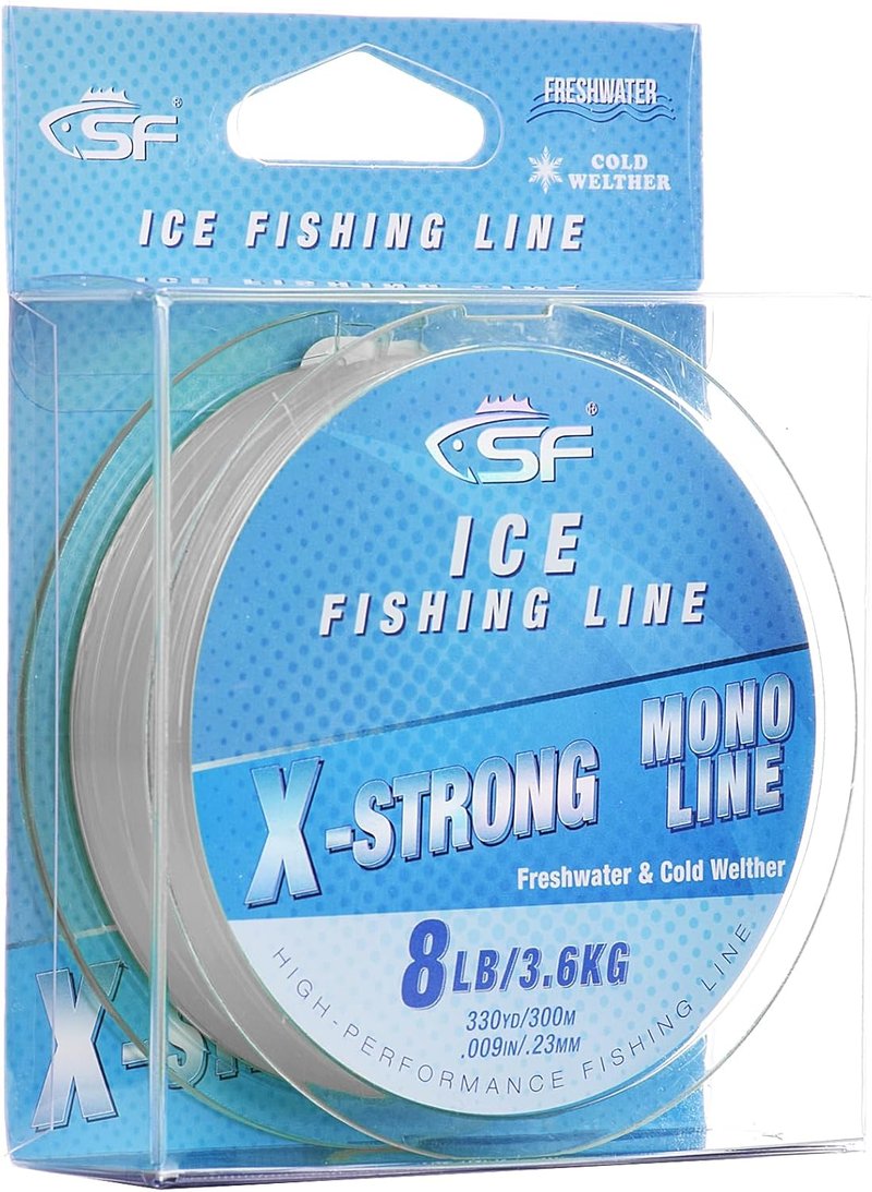 Monofilament Ice Fishing Line - X-Strong Clear & Fluor Green | 3/4/6/8LB 330YD/300M