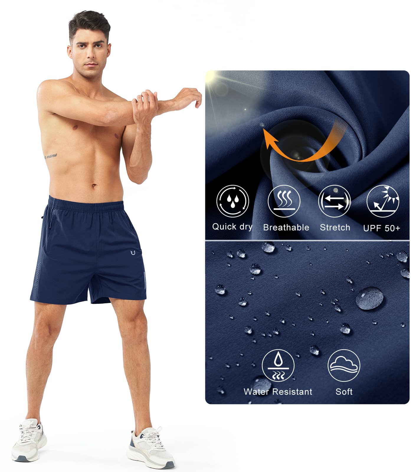 NORTHYARD Men's Athletic Running Shorts Gym Workout 7"/9"/5" Quick Dry Lightweight Sports Basketball Tennis 3 Zipper Pockets DARKBLUE-5inch 2XL