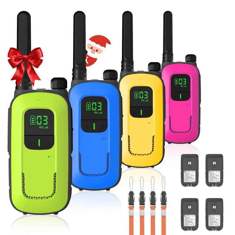 Radioddity FS-T3 Walkie Talkies for Adults Kids Long Range 4 Pack Rechargeable Walky Talky FRS Two Way Radio, 22 Channels License Free USB Charging with Flashlight Boys Girls Gift for Camping Hiking