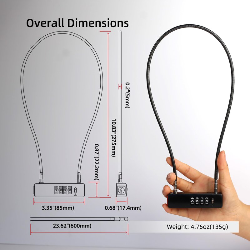 UP Security Combination Bike Lock Cable 2 ft, 4 Digit Combination Lock Outdoor, Small Combo Cable Padlock for Kids Bike, Bicycle, Scooter, Fence Gate, Fridge Door, Travel Luggage, Helmet Secure